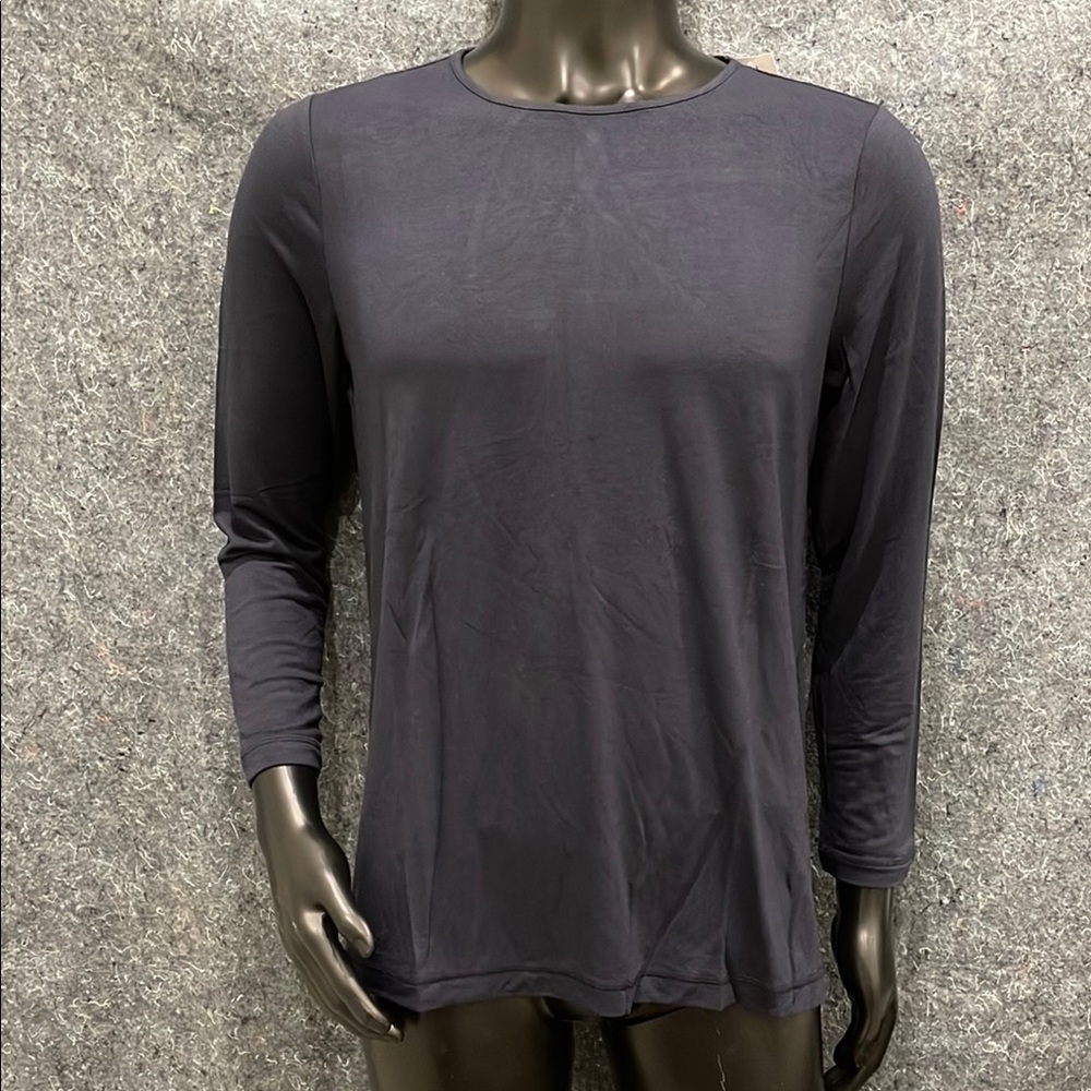 NEW J Jill WOMENS LARGE PETITE Navy Blue Fit Twist Back Long Sleeve Tunic Top